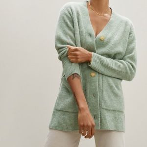 EVERLANE- The Oversized Alpaca Pocket Cardigan Button Front Wool Green